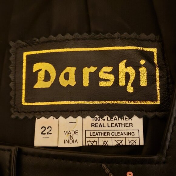 Darshi Women's 2-pc Black Leather Suit with Embroidered Jacket and Skirt, SZ 22 - Picture 12 of 14